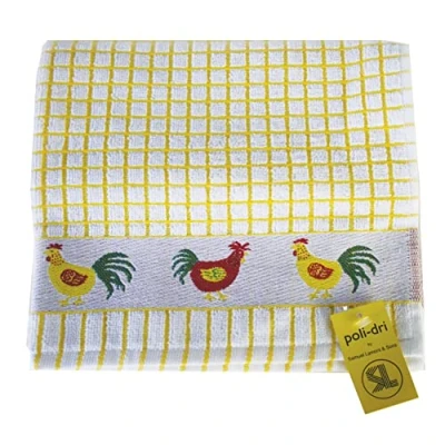 Image of amuel Lamont &amp; Sons Poli dri Jacquard Tea Towel Yellow Chickens, Size 50cm x 70cm, 100% Cotton Terry Towelling , Ultra absorbent Super Soft, Machine washable, Yellow, One
