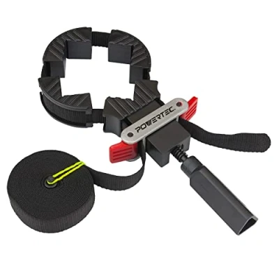 Image of POWERTEC 71017 Quick Release Band Clamp Woodworking Frame Clamping Strap Holder,Green,yellow
