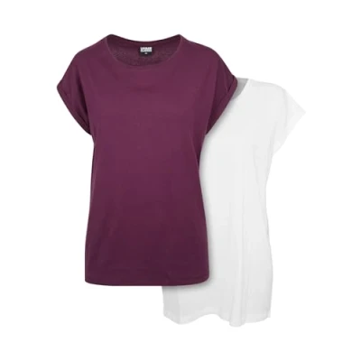 Image of Urban Classics Women&#039;s Ladies Extended Shoulder Tee 2 pack T Shirt, White+cherry, S