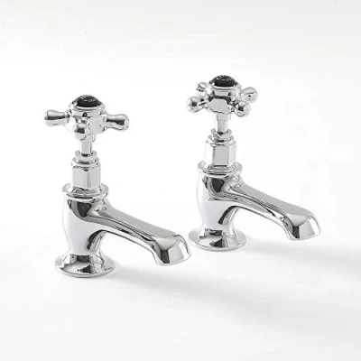 Image of Milano Elizabeth Traditional Basin Pillar Taps Crosshead Handles Chrome Black