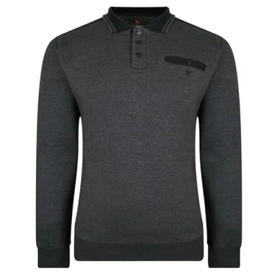 Image of Forge Mens Sweatshirt Casual Polo Style Tipped Collar Sweat Top Classic Sweater Winterwear Shirt for Big Tall Men UK Charcoal