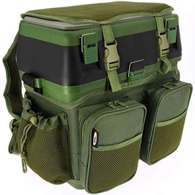 Image of DNA NGT Carp Coarse Fishing 600D Seat Tackle Box with Canvas Carry Shoulder Straps Bag Pockets