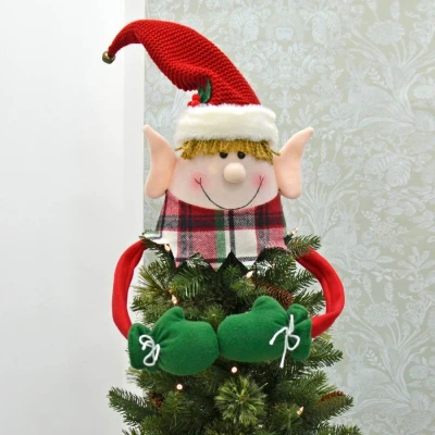 Image of Christmas Tree Topper Hugger Long Bendy Arms Soft Fleece Knit Fabrics Elf