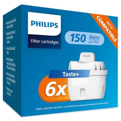 Image of Philips Water Replacement Filter Cartridges, 6 Pack, Brita Compatible, Reduces MICROPLASTICS, Chlorine, LIMESCALE, Heavy Metals (Packaging may vary)