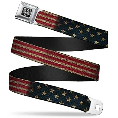 Image of Buckle Down Unisex&#039;s Seatbelt Belt United States Regular, Vintage Us Flag Stretch, 1.5&quot; Wide, 24/38&quot; Long