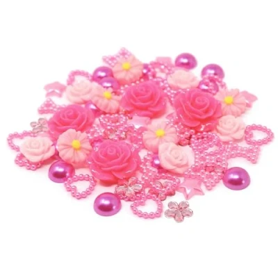 Image of Special Touches 80 Mix Shabby Chic Resin Flatbacks Craft Cardmaking Embellishments (Pink)