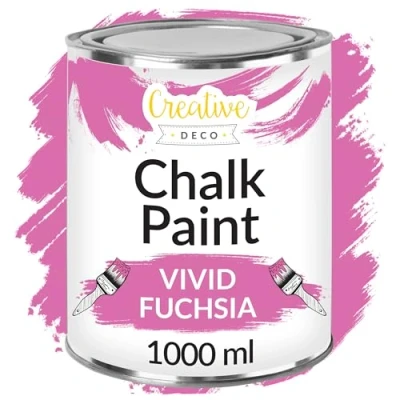 Image of Creative Deco Fuchsia Chalk Paint for Furniture 1L Hot Pink Vibrant Matte Chalky Finish Smooth Touch Interiors Quick Dry Vivid Wood Renovation Decoration