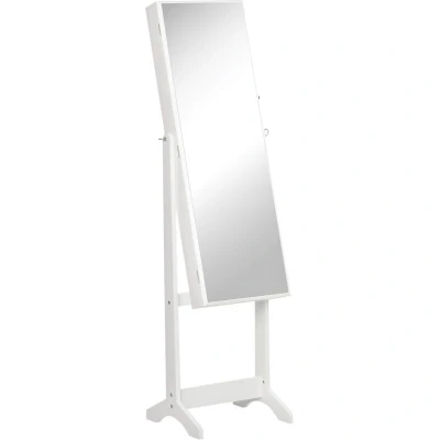 Image of HOMCOM Full Length Mirror with Storage, Jewellery Cabinet Mirror, Adjustable Angle and Stand, Lockable Organiser for Bedroom Dressing Room, White
