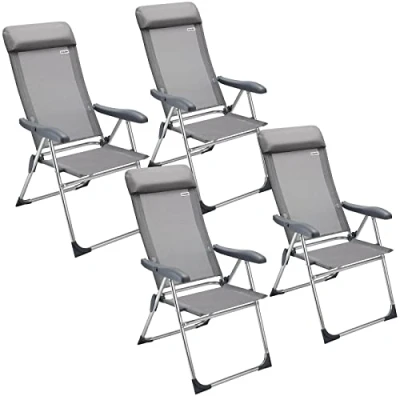 Image of CASARIA® 4x Aluminium High Back Folding Garden Chairs Lightweight 7 Way Adjustable Backrest Armchairs Set Padded Headrest Patio Balcony Camping Outdoor Grey/Grey