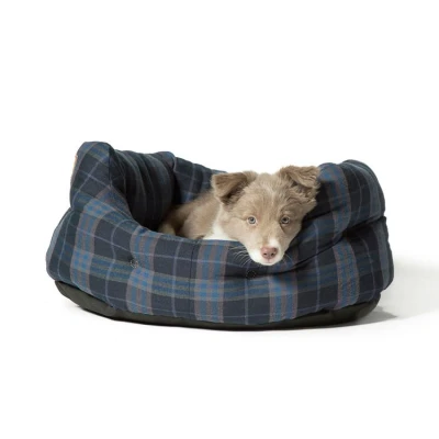Image of Danish Design Lumberjack Navy/Grey Check Hard Wearing Soft Fabric Rustic Dog/Puppy Slumber Bed 30 Inch