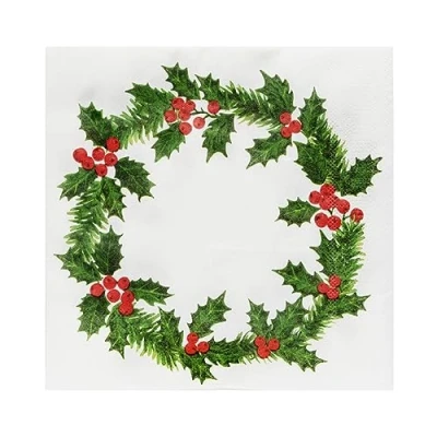 Image of Talking Tables Extra Large Premium Linen Feel Recyclable Xmas Paper Dinner Napkins with Holly Design Luxury &amp; Disposable Christmas Serviettes Designed Pack of 20 40cm