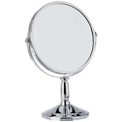 Image of Premier Housewares Table Mirror Chrome Free Standing Silver Makeup Round Small Circle or Bathroom 23x15x15