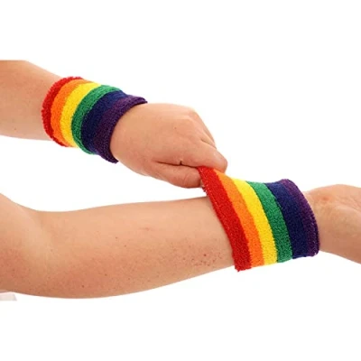 Image of Oypla Bright Rainbow Fitness Sport Gym Multicoloured Wrist Sweatband Set of Two