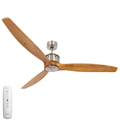 Image of Lucci Air Airfusion Akmani Ceiling Fan, Metal, 36 W, Chrome/Teak 152 cm diameter