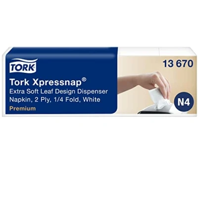 Image of Tork 13670 Xpressnap Extra Soft Napkins N4 / Suitable for Interfold Napkin System Dispensers/Leaf Design/White 2 Ply 8 x 500 (10.7 16.5 cm)