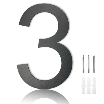Image of MOLVCE Stainless Steel Door Numbers, 8 inch Modern House Floating Signs for Outside, Number Sign Screw On Home, Address, Store, Font Arial, Anthracite Gray 3