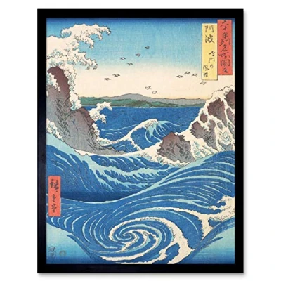 Image of Artery8 Naruto Whirlpool Awa Province Utagawa Hiroshige Japanese Woodblock Art Print Framed Poster Wall Decor 12x16 inch