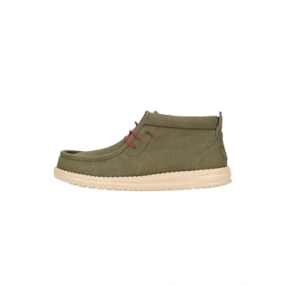 Image of HEYDUDE Men&#039;s Wally Mid Waxed Canvas Slip On Shoes, Olive, 10 UK