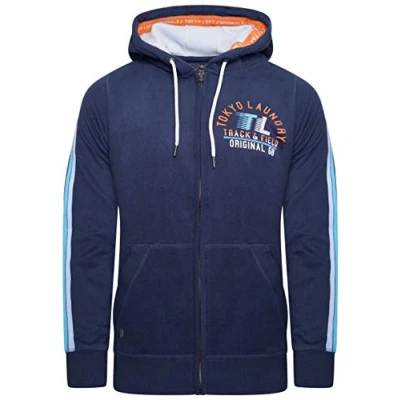 Image of Tokyo Laundry Men&#039;s Timber Lakes Zip Through Hooded Top Medieval Blue S