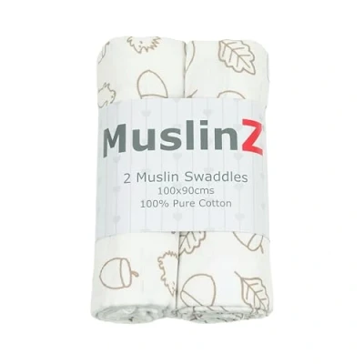 Image of MuslinZ EXL Baby Muslin Squares, Newborn Receiving Blanket, Large Swaddle XL 100x90cms Soft, Breathable and Absorbent 100% Cotton (2 Pack) (Oak Taupe)