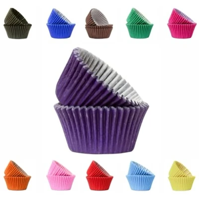 Image of Vibrant, Colourful Baking Cupcake Cases, Greaseproof Paper Cups 50mm Cup Cake Muffin Cases (100, Purple)