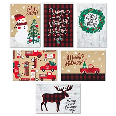 Image of Hallmark Boxed Christmas Cards Assortment, Rustic Holidays (6 Designs, 24 with Envelopes)