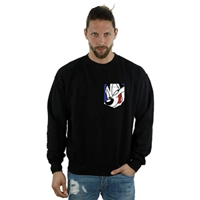 Image of Looney Tunes Men&#039;s Pepe Le Pew Face Faux Pocket Sweatshirt Large Black