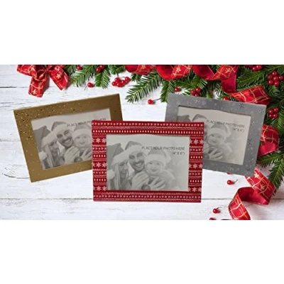 Image of Set of 36 photo christmas cards personalise your own with a 6 x 4 Inch red gold and silver greetings personalised frame.