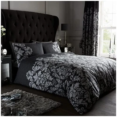Image of GC GAVENO CAVAILIA Premium Damask Bedding Set, Super Soft Floral Duvet Cover King Size, Reversible Quilt Bed Sets, Black