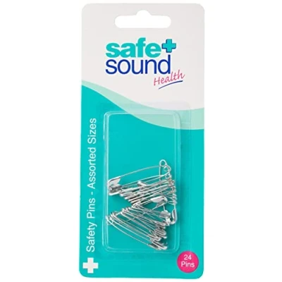 Image of Safe and Sound Nickel Safety Pins, Assorted Sizes, Silver, 24 Count (Pack of 1)