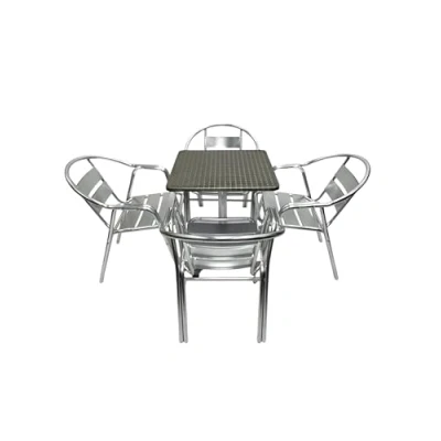 Image of Double Tube Bistro Set 4 x Aluminium Chairs &amp; 1 Square Table, Garden Furniture, Cafe Furniture