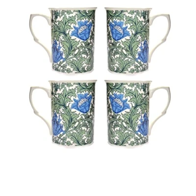Image of HAND DECORATED SET OF 4 BONE CHINA BEAKERS/ MUGS ANEMONE PRESENTATION GIFT BOXED lovely gift, KIRSTY JAYNE CHINA,