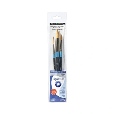 Image of Daler Rowney Aquafine Watercolour &amp; Gouache Painting Brush Wallet Set, 3 Assorted Short Handle Brushes, Soft Synthetic Sable Hair, Ideal for Professional Students