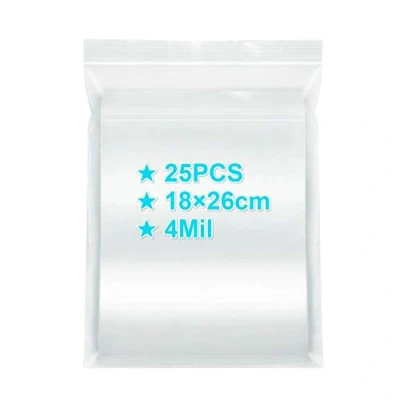 Image of Resealable Ziplock Bags 18x26cm, 25PCS, 3 Mil Extra Thick Medium Size Clear Plastic Grip Seal with Lock Zipper, Storage Pouches for Food Sandwich Mask Incense Packaging