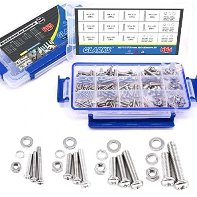 Image of Glarks 665Pcs M3 M4 M5 M6 Stainless Steel Phillips Pan Head Screws Bolts Nuts and Flat Gasket Spring Washers Assortment Kit