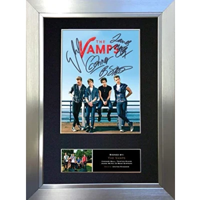 Image of THE VAMPS Signed Autograph Mounted Photo Reproduction PRINT A4 Rare Perfect Birthday (297 x 210mm) #469 (Silver Frame)