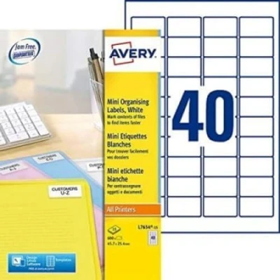 Image of AVERY 600 Mini White Labels Laser Print (L7654), Standard, 45.7 x 25.4 mm