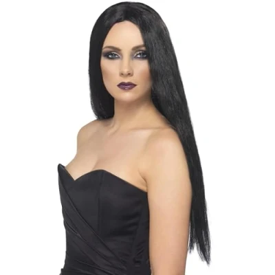 Image of Smiffys Witch Wig, Black 61cm Long, Halloween Fancy Dress Accessory, Up Wigs