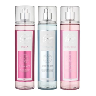 Image of Designer Fragrances 3 Pack Assorted Bundle Tu Est Belle Peony Blu Cloud Women&#039;s Feminine Body Mist Sprays For Silky Soft, Beautifully Smelling Divine &amp; Fresh Skin, Great Gifts 250ml