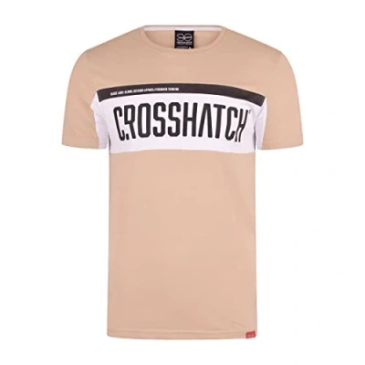 Image of Crosshatch Mens Designer T Shirt Crew Neck Short Sleeve Branded Panel Print Tee Stone S