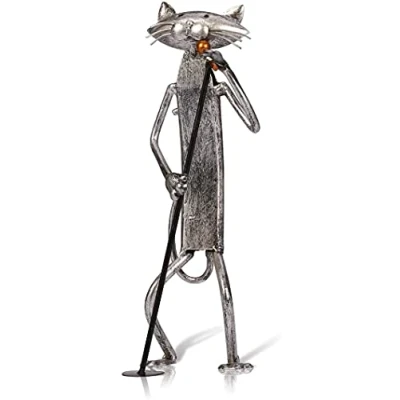 Image of Metal Sculpture Cat Statue Thanksgiving/Christmas Decoration Crafts Home (singer)