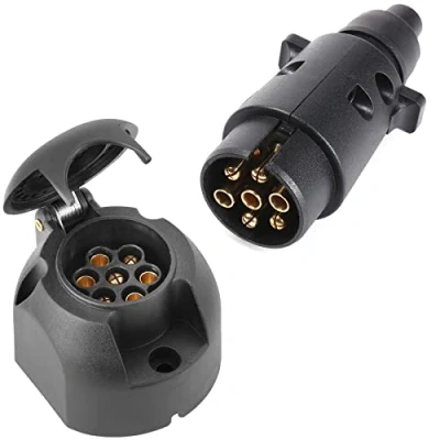 Image of SPARKMOTO 7 Pin Trailer plug and 7pin socket,12V Socket,7Pin Towing socket,7 Pole Wiring Connector Towbar adapter socket for Caravan RV Car Van(Rubber Cap)