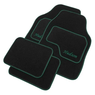 Image of JVL Personalised Universal Black Carpet Car Mat Set with Green Embroidered Front Mats