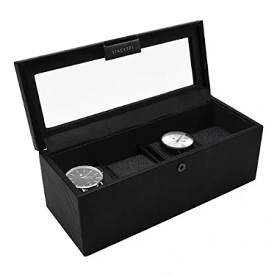 Image of Stackers Mens Black 4 Piece Watch Box