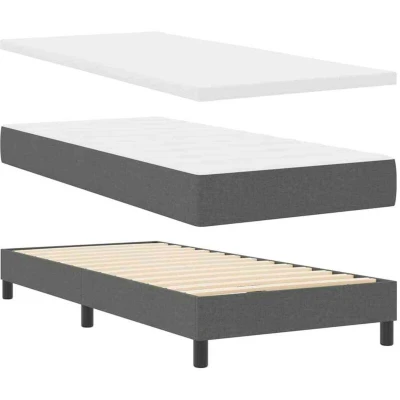 Image of vidaXL Box Spring Bed with Mattress Dark Grey, 90x190 cm, Fabric