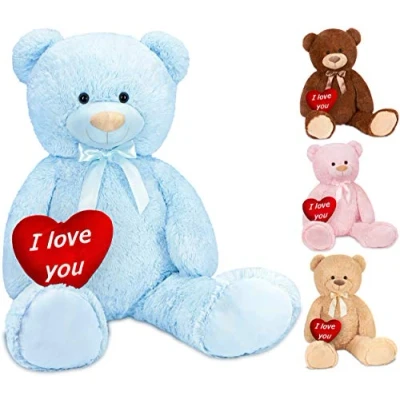 Image of BRUBAKER XXL Teddy Bear 40 Inches (100 Cm) Light Blue With an I Love You Heart Soft Toy Cuddly