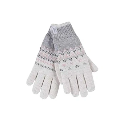 Image of HEAT HOLDERS Ladies Cute Striped Fairisle Warm Knitted Fleece Lined Winter Thermal Gloves (M/L, Cream (Trondheim))