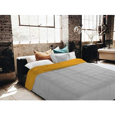 Image of Italian Bed Linen Summer Duvet, Microfiber, Ochre/Light Grey, Single
