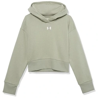 Image of Under Armour Girls&#039; Rival Fleece Crop Hoodie, (504) Grove Green / White, S