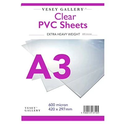 Image of Vesey Gallery 600 Micron Very Heavy Clear Acetate Sheets. Sized from A4 to A1. Pack of 4 (A3(420x297mm))